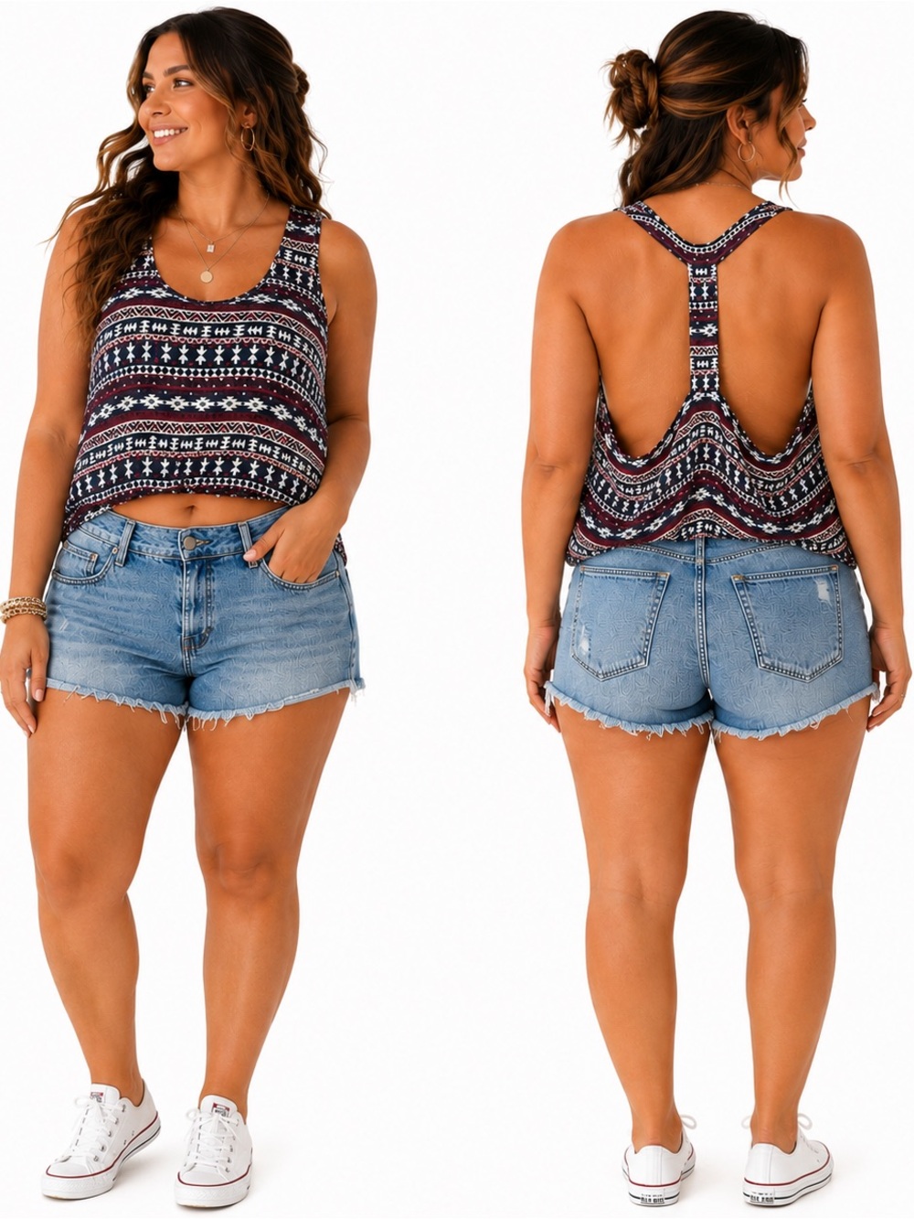 Aztec Racerback Bubble Hem Crop Tank Top
